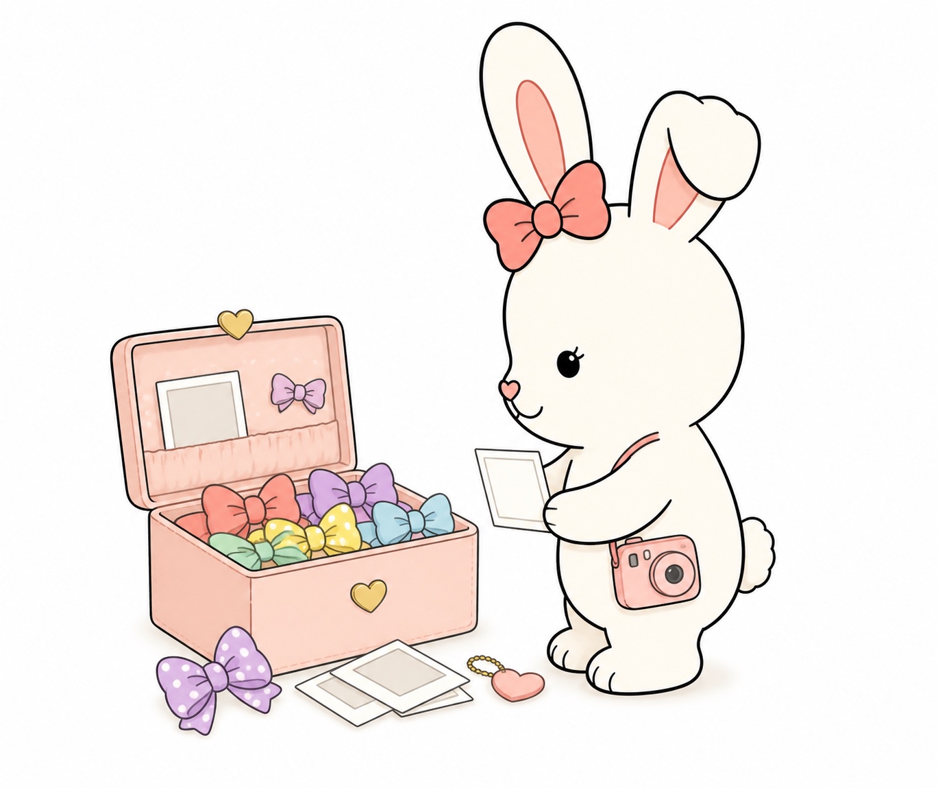 Bunny Blummy sorting her bow collection and photo memories