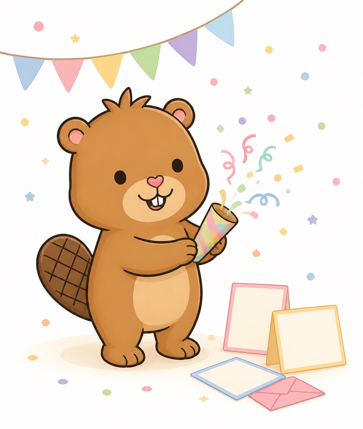 Buster Beaver cheering everyone up with confetti