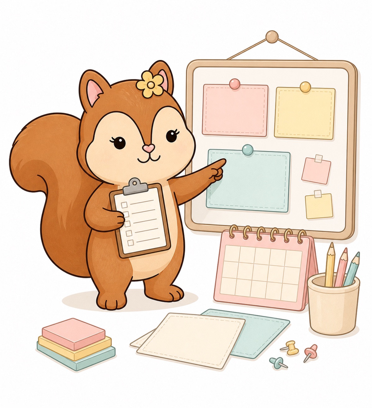 Mabel Squirrel turning ideas into an organized plan
